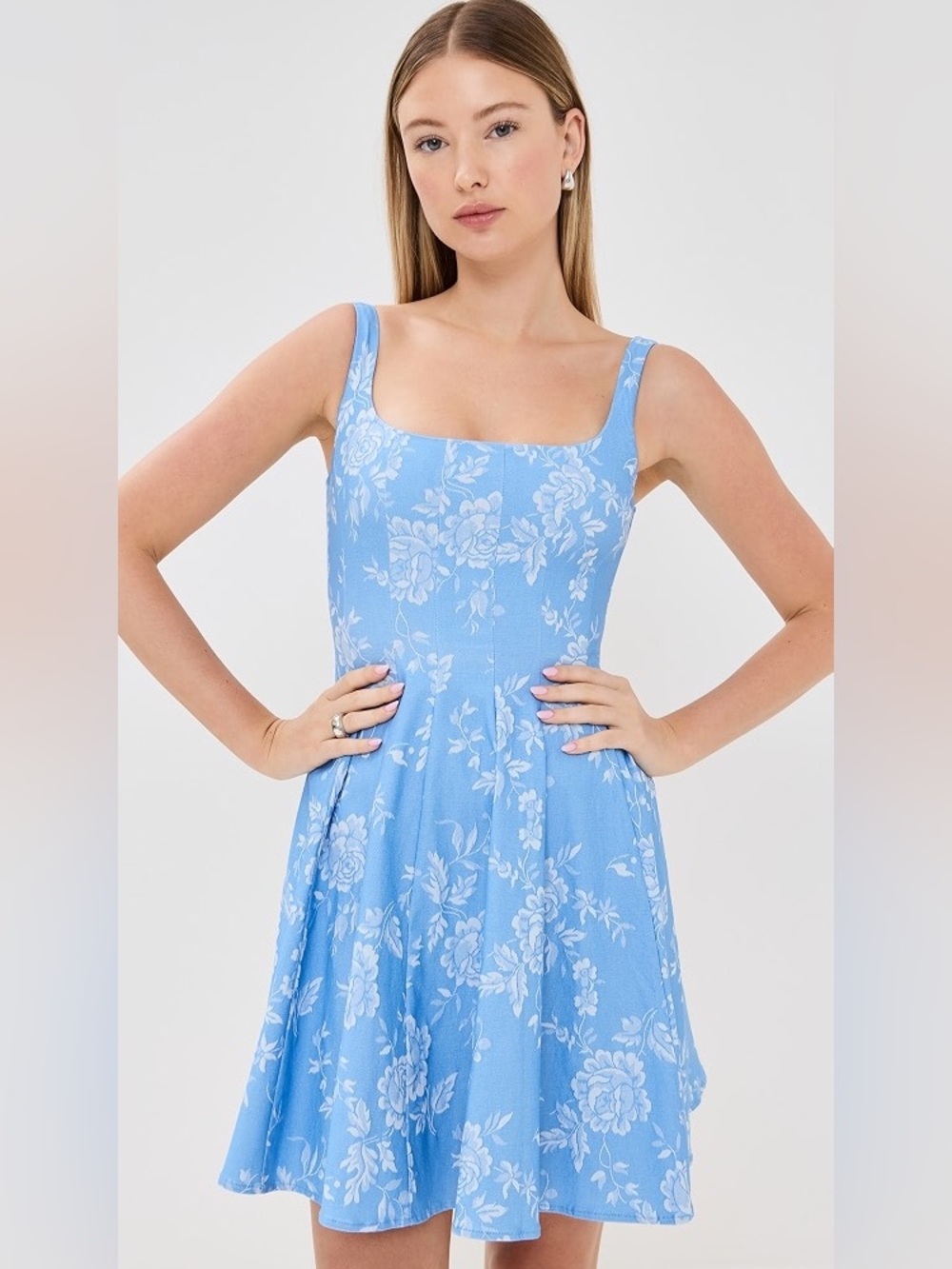STAUD Wells dress blue rose floral print